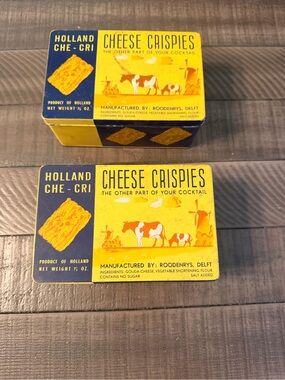 Two Holland Cheese Crispies Vintage Tins - Yellow